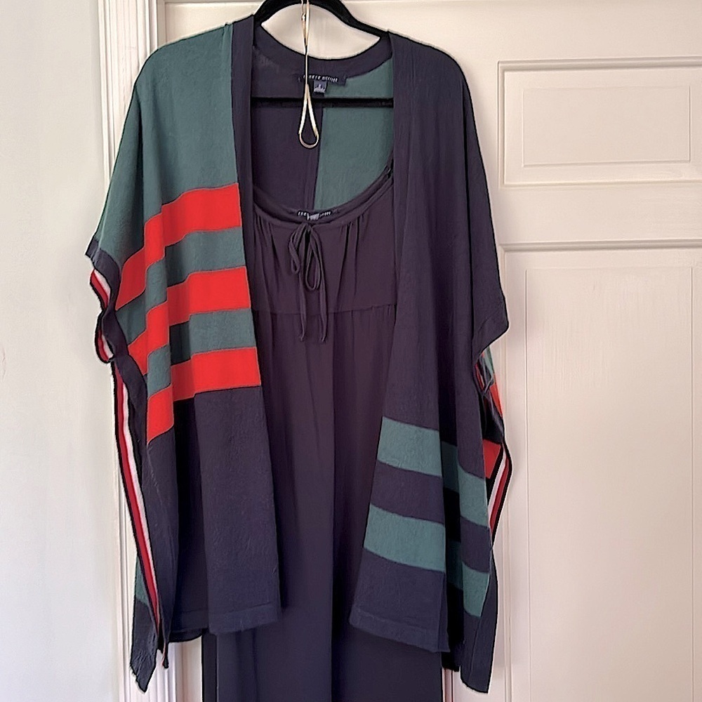 RUGBY Tommy Hilfiger Knit Cape Stripes Arm Holes 32” Length